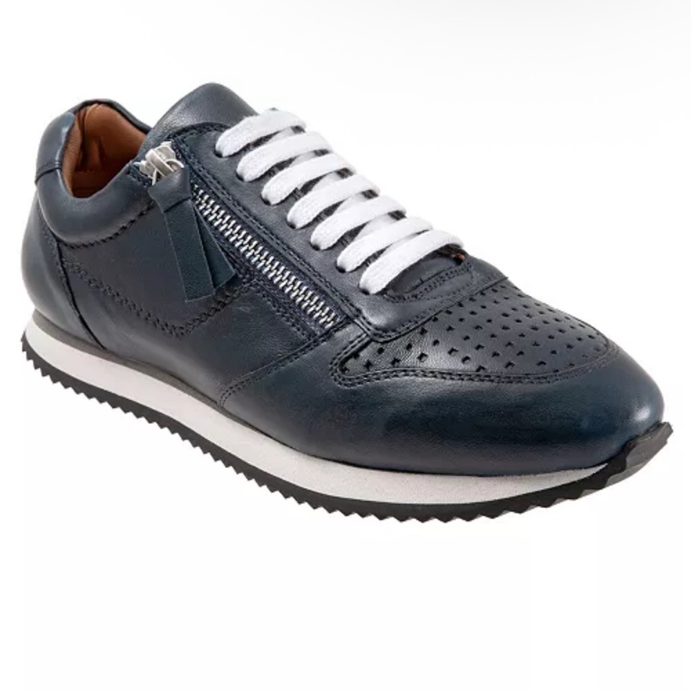 Trotters Dark Blue Leather Sneakers with White Accents